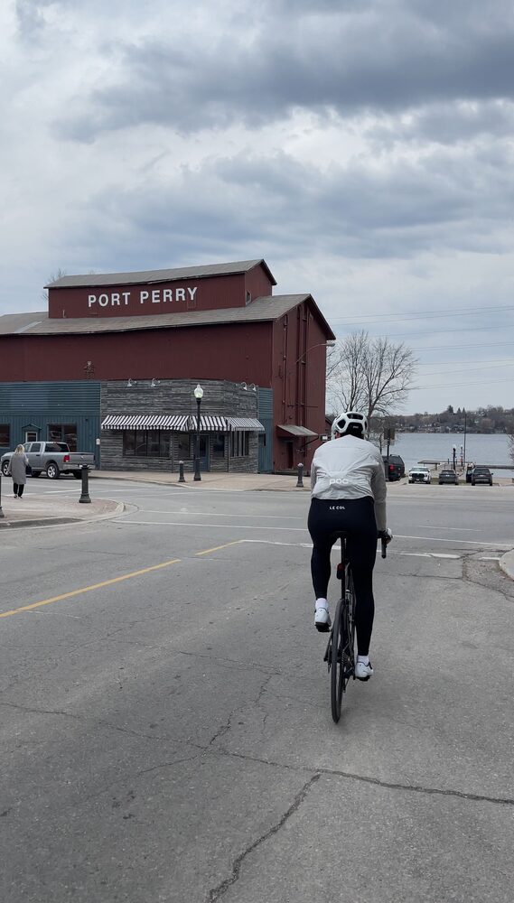 Riding into Port Perry past the waterfront