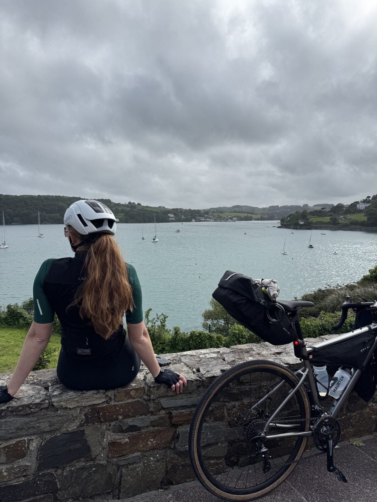 Bailey on a harbour wall over the water in West Cork on day one