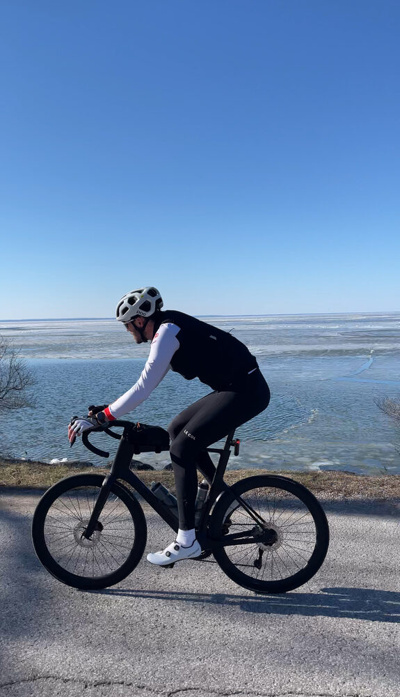 Rider with the open expanse of Lake Simcoe behind